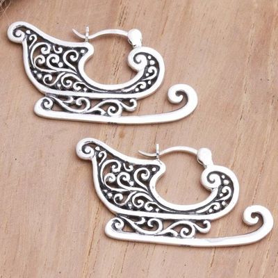 Alternate image for Sterling Silver Sleigh-Motif Hoop Earrings Santas Sleigh