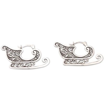 Alternate image for Sterling Silver Sleigh-Motif Hoop Earrings Santas Sleigh