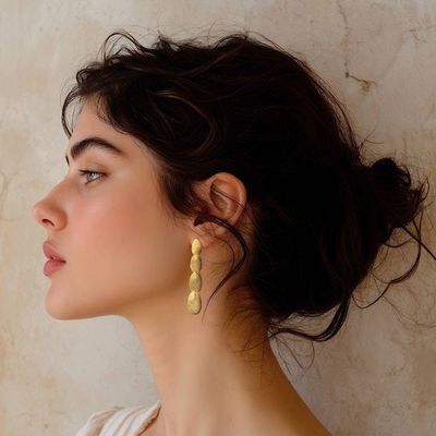 Alternate image for Textured Drop-Shaped 22k Gold-Plated Brass Dangle Earrings Victorious Shower