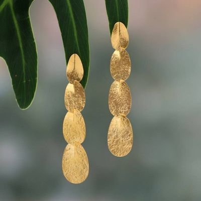 Alternate image for Textured Drop-Shaped 22k Gold-Plated Brass Dangle Earrings Victorious Shower