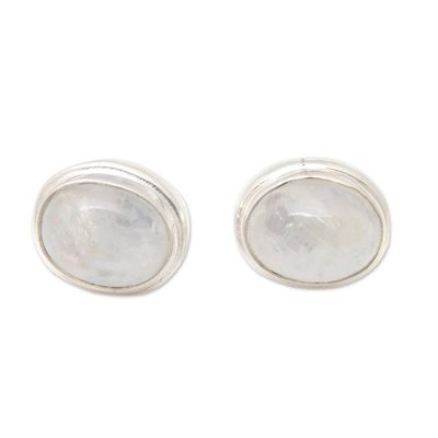 Alternate image for Sterling Silver Stud Earrings with Oval Rainbow Moonstones Oval Harmony