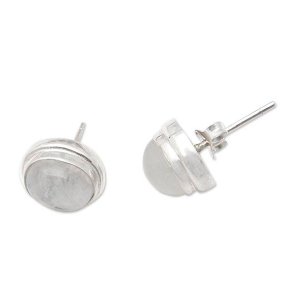 Alternate image for Sterling Silver Stud Earrings with Oval Rainbow Moonstones Oval Harmony