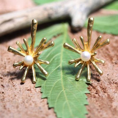 Alternate image for 18k Gold-Plated Drop-Themed Cultured Pearl Drop Earrings Pearly Splash