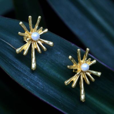 Alternate image for 18k Gold-Plated Drop-Themed Cultured Pearl Drop Earrings Pearly Splash