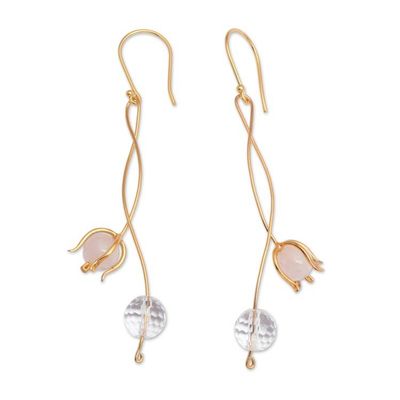 Alternate image for Floral Gold-Plated Rose Quartz and Cubic Zirconia Earrings Lux Minimalism