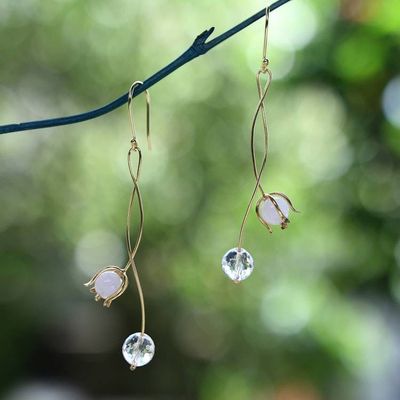 Alternate image for Floral Gold-Plated Rose Quartz and Cubic Zirconia Earrings Lux Minimalism