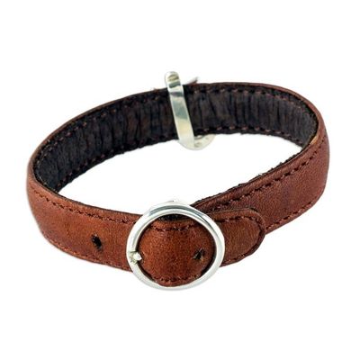 Alternate image for Brown Leather and Sterling Silver Om Bracelet Resplendent Om