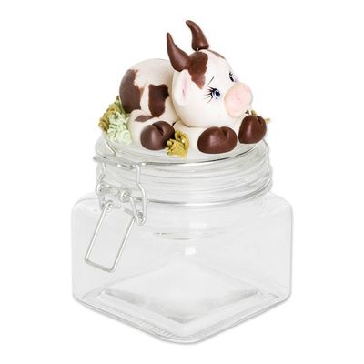 Alternate image for Hand-Painted Cow-Themed Papier Mache Decorative Jar Tenderness
