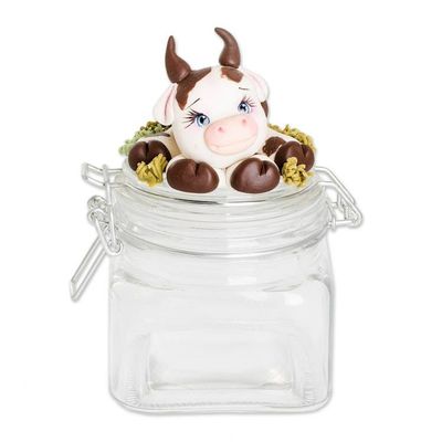 Alternate image for Hand-Painted Cow-Themed Papier Mache Decorative Jar Tenderness