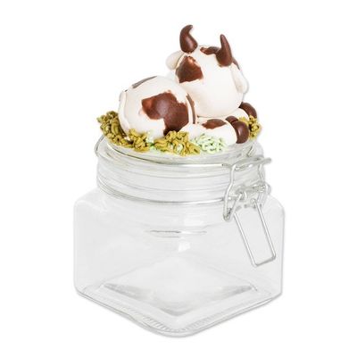 Alternate image for Hand-Painted Cow-Themed Papier Mache Decorative Jar Tenderness