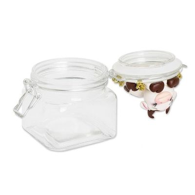 Alternate image for Hand-Painted Cow-Themed Papier Mache Decorative Jar Tenderness