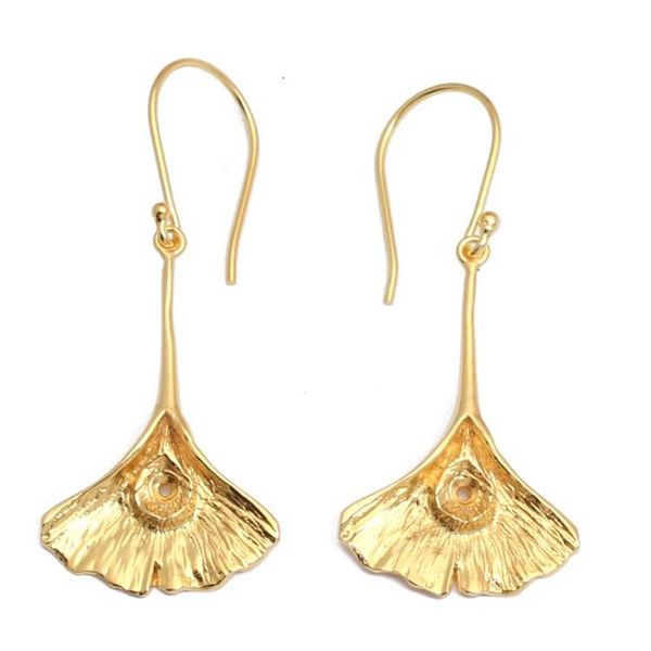 Alternate image for Ginkgo Leaf-Themed Textured 18k Gold-Plated Dangle Earrings Gorgeous Ginkgo