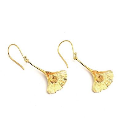 Alternate image for Ginkgo Leaf-Themed Textured 18k Gold-Plated Dangle Earrings Gorgeous Ginkgo
