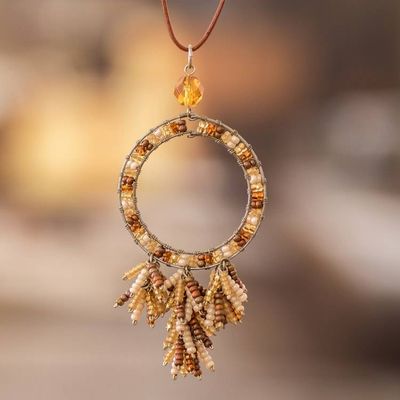 Alternate image for Adjustable Brown and Yellow Crystal Beaded Pendant Necklace Oneiric Brown