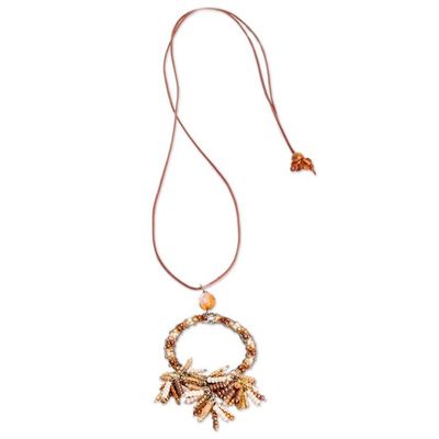 Alternate image for Adjustable Brown and Yellow Crystal Beaded Pendant Necklace Oneiric Brown