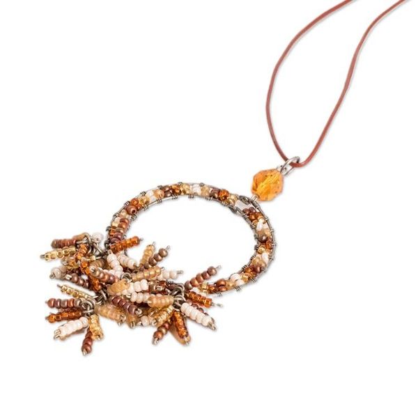 Alternate image for Adjustable Brown and Yellow Crystal Beaded Pendant Necklace Oneiric Brown