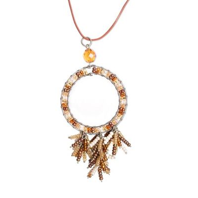 Alternate image for Adjustable Brown and Yellow Crystal Beaded Pendant Necklace Oneiric Brown