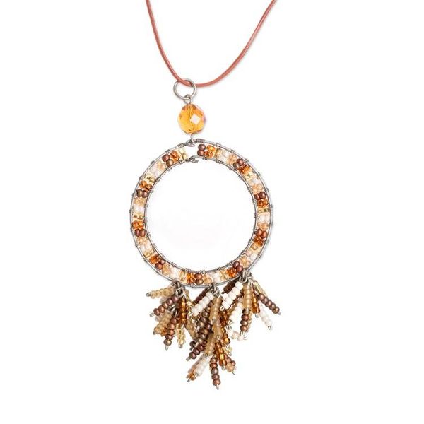 Alternate image for Adjustable Brown and Yellow Crystal Beaded Pendant Necklace Oneiric Brown