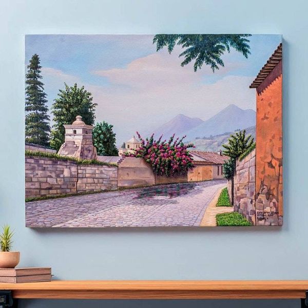 Alternate image for Oil Painting of Traditional Las Animas Street in Guatemala In Las Animas