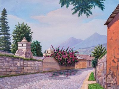 Alternate image for Oil Painting of Traditional Las Animas Street in Guatemala In Las Animas