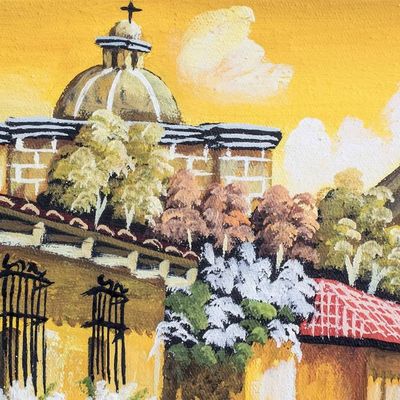 Alternate image for Oil Painting of Street in Antigua Guatemala in Yellow Shades Sunset in Antigua Guatemala