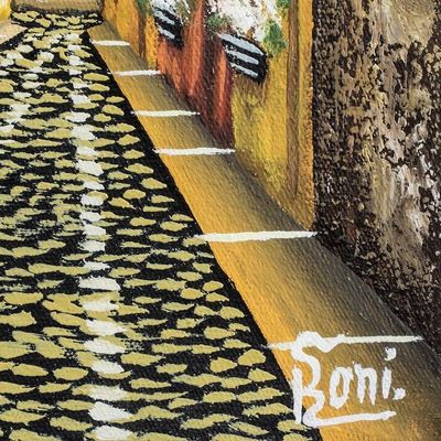 Alternate image for Oil Painting of Street in Antigua Guatemala in Yellow Shades Sunset in Antigua Guatemala