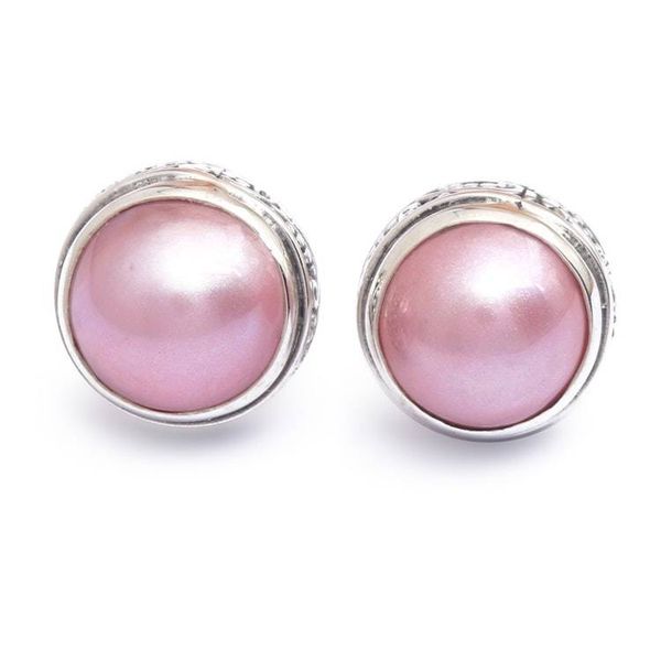 Alternate image for Silver Button Earrings with Pink Cultured Mabe Pearls Ethereal Moon