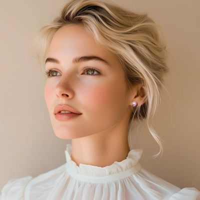 Alternate image for Silver Button Earrings with Pink Cultured Mabe Pearls Ethereal Moon