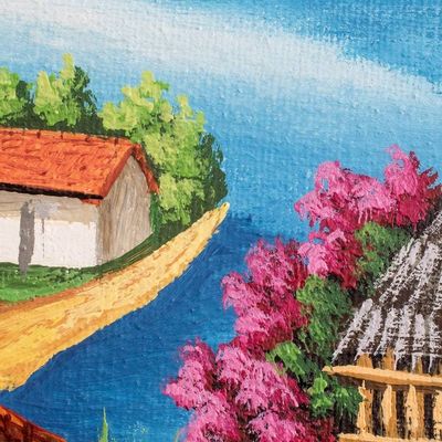 Alternate image for Colorful Guatemalan Oil on Canvas Painting of Lake Atitlan Morning in Atitlan