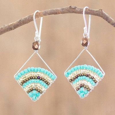 Alternate image for Glass Beaded Dangle Earrings With Sterling Silver Hooks Aqua Stripe Rainbow