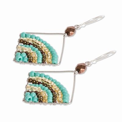 Alternate image for Glass Beaded Dangle Earrings With Sterling Silver Hooks Aqua Stripe Rainbow