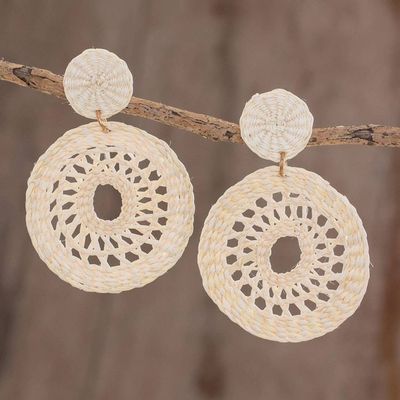 Primary image for Handmade Circular Natural Fiber Earrings in Alabaster Delightful Nature in Alabaster