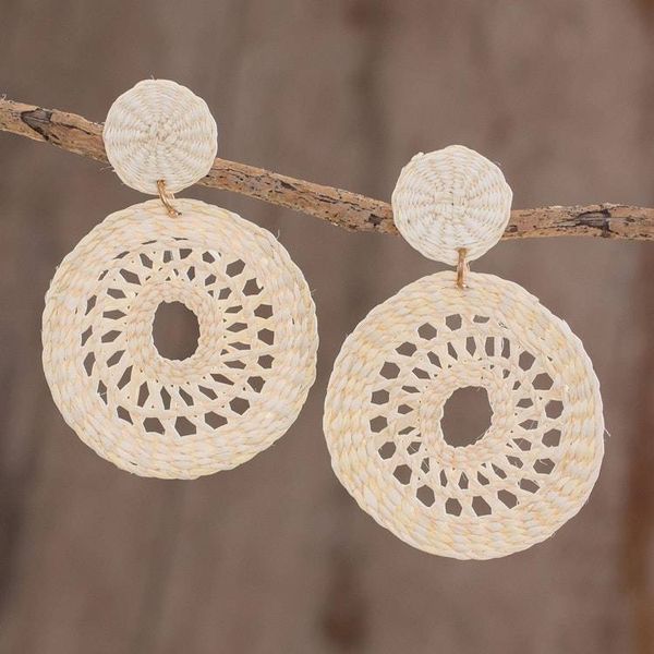 Alternate image for Handmade Circular Natural Fiber Earrings in Alabaster Delightful Nature in Alabaster