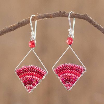 Alternate image for Red Beaded Dangle Earrings With Sterling Silver Hooks Red Beaded Rainbow
