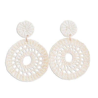 Alternate image for Handmade Circular Natural Fiber Earrings in Alabaster Delightful Nature in Alabaster
