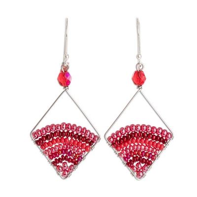 Alternate image for Red Beaded Dangle Earrings With Sterling Silver Hooks Red Beaded Rainbow