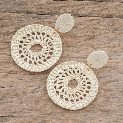 Alternate image for Handmade Circular Natural Fiber Earrings in Alabaster Delightful Nature in Alabaster