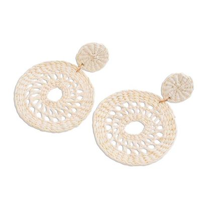 Alternate image for Handmade Circular Natural Fiber Earrings in Alabaster Delightful Nature in Alabaster
