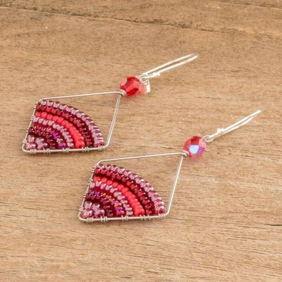 Alternate image for Red Beaded Dangle Earrings With Sterling Silver Hooks Red Beaded Rainbow