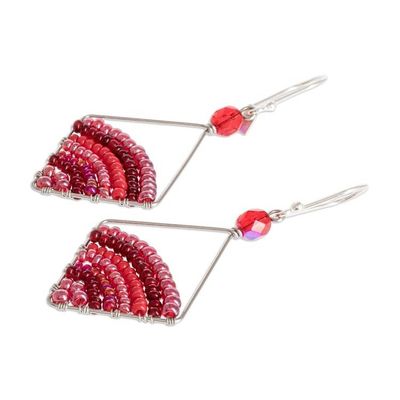 Alternate image for Red Beaded Dangle Earrings With Sterling Silver Hooks Red Beaded Rainbow