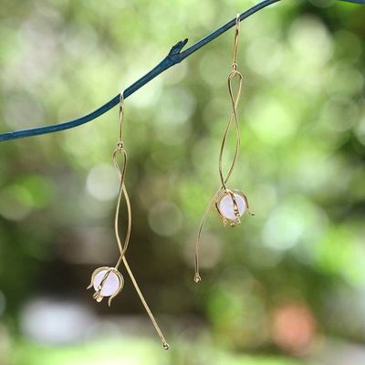 Alternate image for Floral Modern Gold-Plated Brass Rose Quartz Dangle Earrings Floral Minimalism
