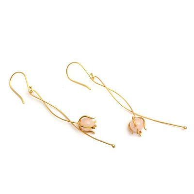 Alternate image for Floral Modern Gold-Plated Brass Rose Quartz Dangle Earrings Floral Minimalism