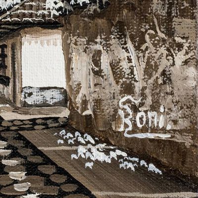 Alternate image for Grey White Black Oil Painting of Street in Antigua Guatemala San Francisco Street IV