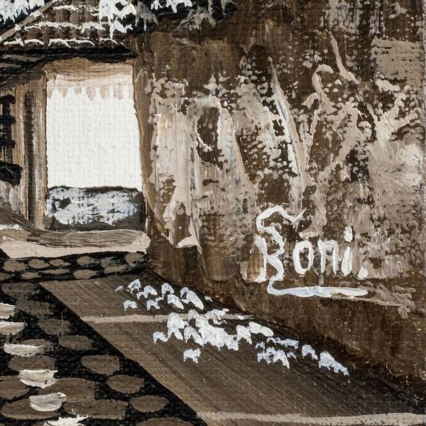 Alternate image for Grey White Black Oil Painting of Street in Antigua Guatemala San Francisco Street IV