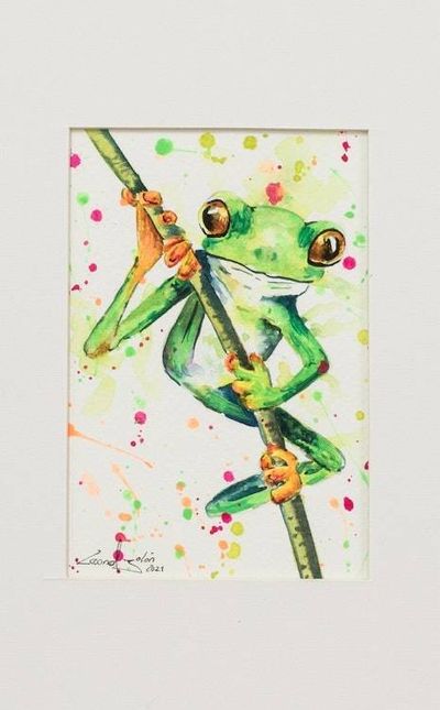 Alternate image for Signed Watercolor Frog Painting In the Branches
