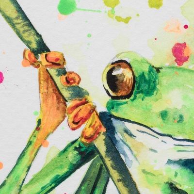 Alternate image for Signed Watercolor Frog Painting In the Branches