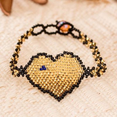 Primary image for Golden-Hued Handcrafted Beaded Heart Pendant Bracelet Golden Love Inspiration