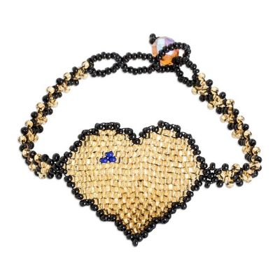 Alternate image for Golden-Hued Handcrafted Beaded Heart Pendant Bracelet Golden Love Inspiration