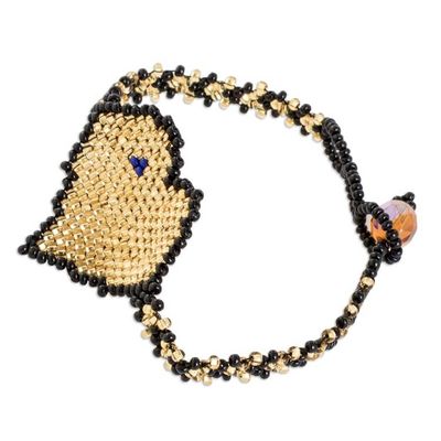 Alternate image for Golden-Hued Handcrafted Beaded Heart Pendant Bracelet Golden Love Inspiration