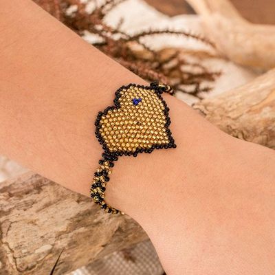 Alternate image for Golden-Hued Handcrafted Beaded Heart Pendant Bracelet Golden Love Inspiration